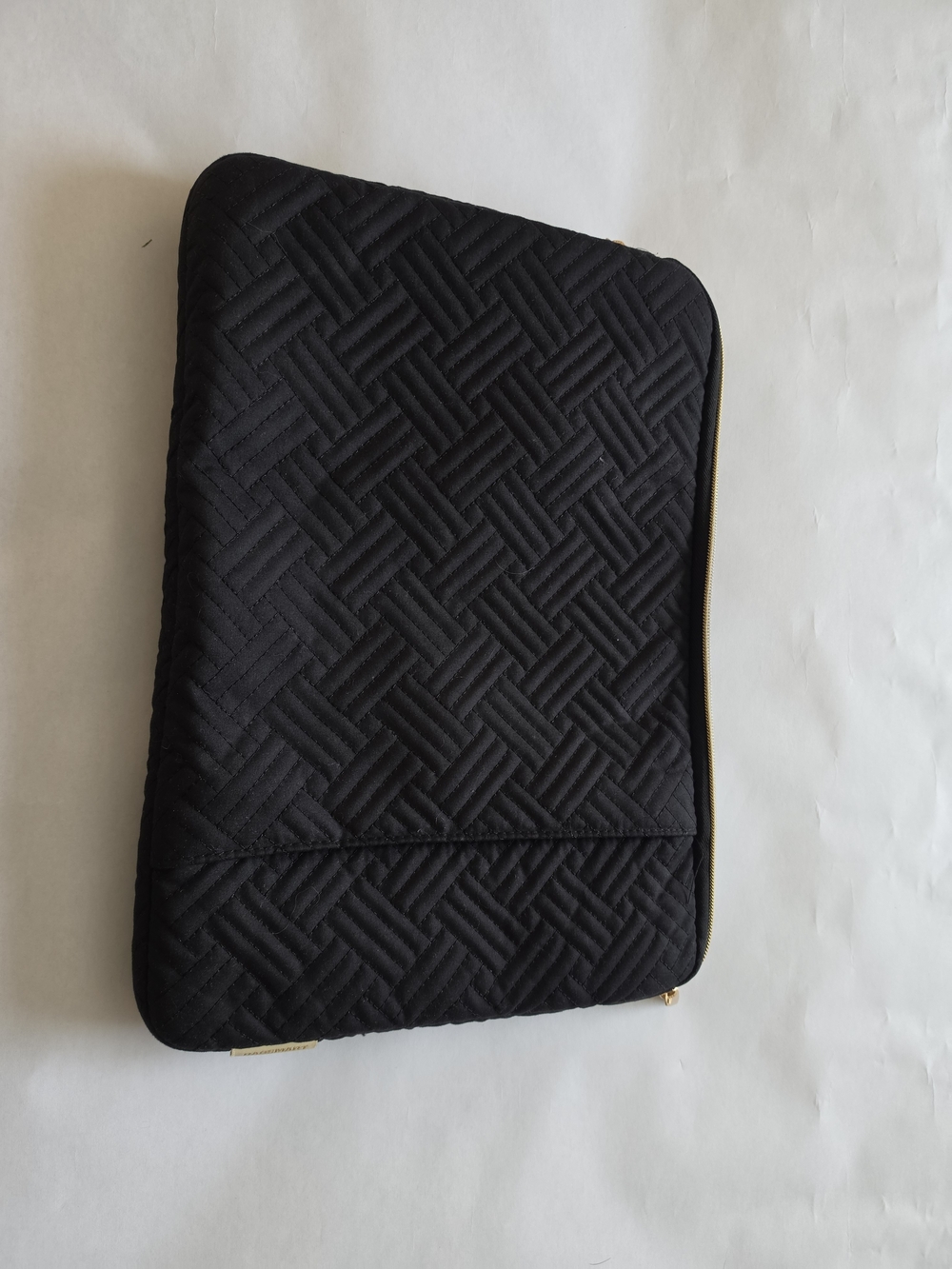 Black Quilted Laptop Sleeve with Gold Zip Closure